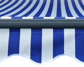 Tenda da Sole Retrattile Manuale con LED 450x300cm Blu e Bianco