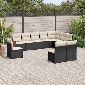 Set divani da giardino 10pz con cuscini in polyrattan nero