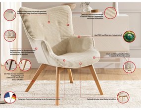 Poltrona con poggiapiedi beige con rivestimento in velluto a coste Niko – Ropez