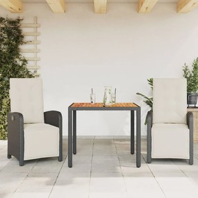 Set Da Bistrò 3 Pz Con Cuscini Nero İn Polyrattan /