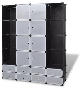 Armadietto modulare 18 scomparti nero e bianco 37x146x180,5 cm