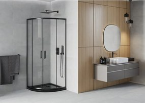Mexen Rio cabina doccia semicircolare 80 x 80 cm, trasparente, nera + piatto doccia Flat, nero - 863-080-080-70-00-4170B
