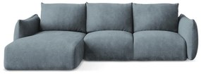 Divano angolare blu allungabile (con penisola a sinistra/con chaise lounge) con rivestimento in ciniglia Leila – Makamii