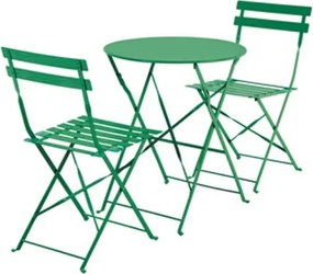 Set Bistrot Tavolo Tondo 60 Cm Con 2 Sedie Pieghevoli In Acciaio Verde