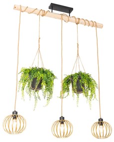 Lampada a sospensione rustica oro con legno 3 luci - Yura