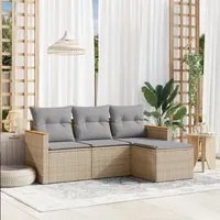 Set Divano da Giardino 4 pz con Cuscini Beige in Polyrattan 3258307