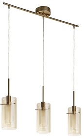 Lampadario Contemporaneo Duetto 3 Acciaio Ottone Vetro 3 Luci E14