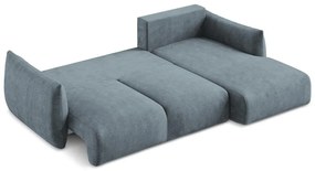 Divano angolare blu allungabile (con penisola a destra/con chaise lounge) con rivestimento in ciniglia Leila – Makamii