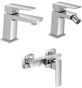 Set miscelatori lavabo bidet e doccia esterno cromo lucido Kubo