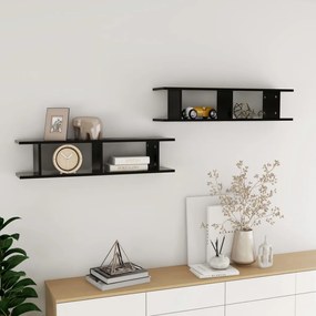 Mensole A Parete 2 Pz Nere 90x18x20 Cm İn Legno Multistrato /