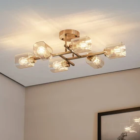Avonni Plafoniera Horia oro antico/ambra 80x40 cm vetro/metallo a 6 luci
