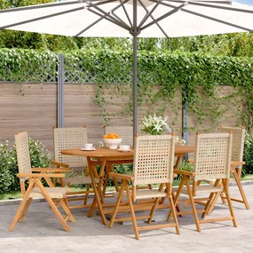 Sedie giardino reclinabili 6pz beige polyrattan legno massello