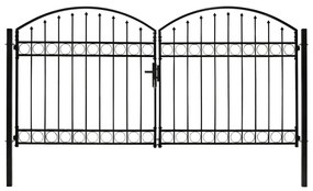 Cancello a Doppia Anta ad Arco in Acciaio 300x125 cm Nero
