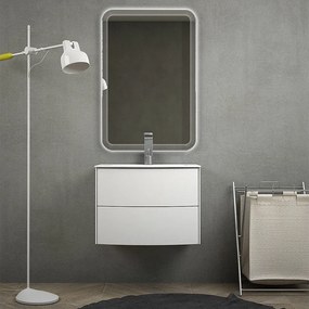 Mobile bagno Rio 60 sospeso Bianco opaco design curvo con specchio led