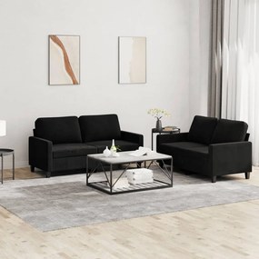Set Di Divani 2 Pz Con Cuscini Nero İn Velluto /