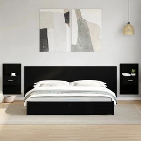 Testiera letto con comodini nera 240 cm in legno multistrato