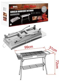 Griglia Barbecue Grande Con Piani e Supporto BBQ Carbon 99X31X72cm Acciaio Inox