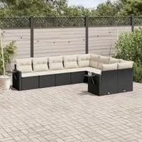 Set Divani da Giardino 9 pz con Cuscini Nero in Polyrattan 3220635