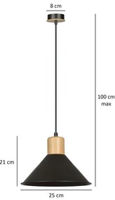 Sospensione Nordica 1 Luce Chandra In Acciaio Nero E Legno