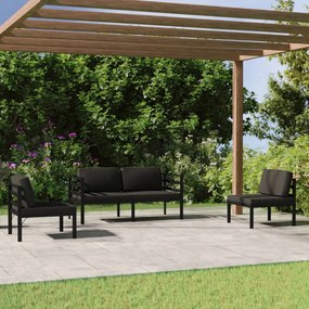 Set divani da giardino 4 pz con cuscini in alluminio antracite