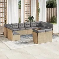 Set Divani da Giardino 12 pz con Cuscini Beige in Polyrattan 3250268