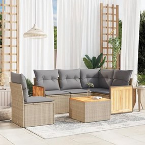 Set divano da giardino 6 pz con cuscini beige in polyrattan