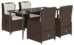 Set da pranzo da giardino 5pz con cuscini in polyrattan marrone