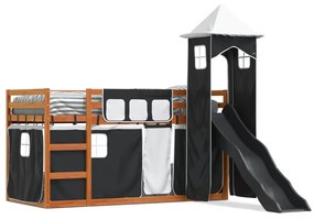 Letto A Castello Con Scivolo E Tende Bianco E Nero 80x200 Cm /