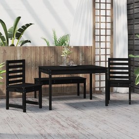 Set da Pranzo per Giardino 4pz Nero in Legno Massello di Pino