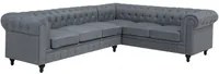 Divano Chesterfield versione sinistra In Tessuto Ad Angolo Rivestimento In Tessuto Grigio Gambe In Legno Scuro Chaise 6 Posti Contemporanea