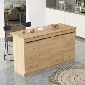Isola Centrale Cucina 160 Cm Con Ante E Ripiani Dorian Rovere Effetto Legno