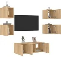 Mobili TV a Muro con LED 6pz Rovere Sonoma Legno Multistratocod mxl 86437