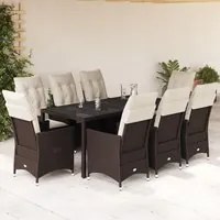 Set da Pranzo da Giardino 9pz con Cuscini Marrone in Polyrattan 3276775