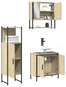 Set mobili da bagno 3 pz rovere sonoma in legno multistrato