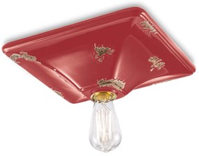 Plafoniera Vintage Quadrata Grande Ceramica Rossa 1 Luce E27