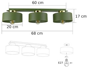 Plafoniera IGNIA 3xE27/60W/230V verde