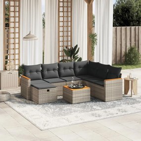 Set Divano da Giardino 8 pz con Cuscini Grigio in Polyrattan