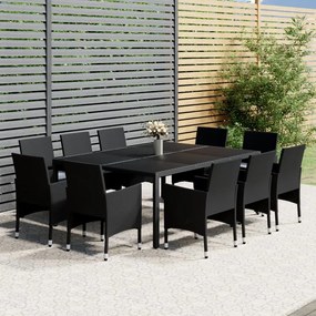 Set da Pranzo per Giardino 11 pz in Polyrattan Nero