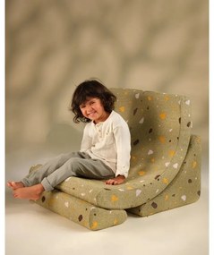 Poltrona per bambini verde con rivestimento in bouclé e ciniglia Terrazzo Moon – Wigiwama