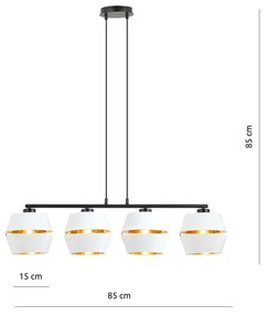 Sospensione Contemporanea 4 Luci Piano In Metallo Bianco E Oro