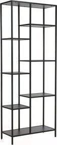 Libreria Costa A in metallo nero con ripiani in legno laminato nero – 70x30x178 cm
