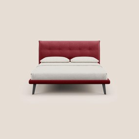 Brigitte letto con testata trapuntata piedi alti in mogano e tessuto impermeabile T09 rosso