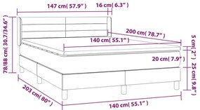 Giroletto a Molle con Materasso Grigio Scuro 140x200 cm Velluto