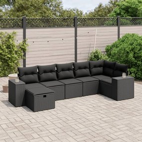 Set Divani da Giardino con Cuscini 7pz Nero Polyrattan