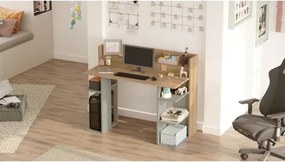 Scrivania Moderna Porta PC 120x58x98 Con Ripiani Laterali Pixel Rovere E Verde