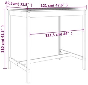 Tavolo da Giardino Grigio 121x82,5x110cm Legno Massello di Pino