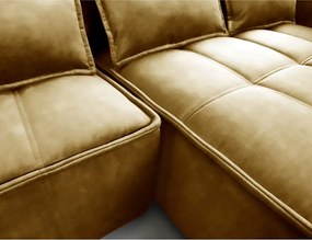 Divano angolare giallo allungabile/con contenitore (con penisola a destra/con chaise lounge) e rivestimento in velluto Campo – ELTAP