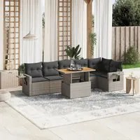 Set Divani da Giardino 7 pz con Cuscini Grigio in Polyrattan 3271767