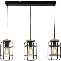 Lampadario Industrial-Nordico Visione Acciaio Nero Marrone 3 Luci E27