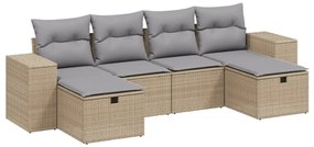 Set Divano da Giardino 6 pz con Cuscini Beige Misto Polyrattan